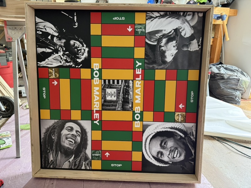 Bob Marley Inspired Ludi Board Design In a Natural Wooden Frame